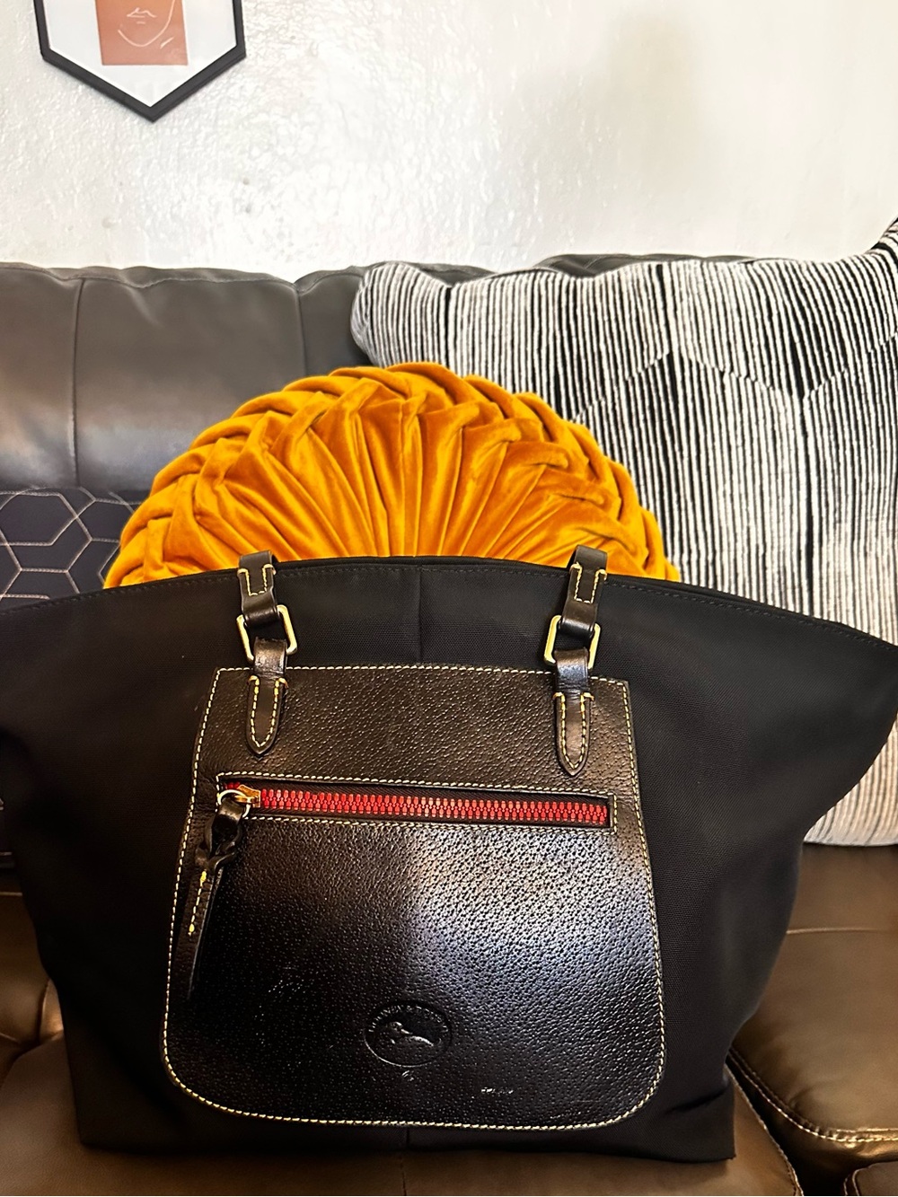 Dooney and Bourke - Black and Red nylon pocket shopper tote